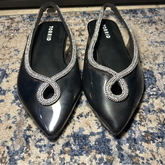 Torrid Black & Silver Jeweled Pointed Toe Slingback Flats 6 Extra Wide Width - Picture 4 of 12